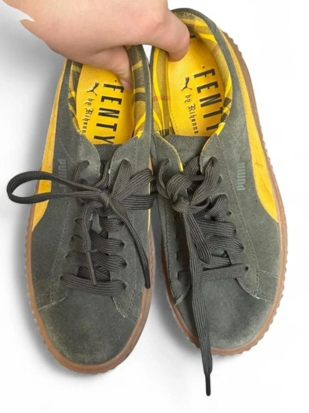 Fenty Puma by Rihanna Suede Cleated Creeper • Yellow & Grey • Women’s 7.5 • Rare